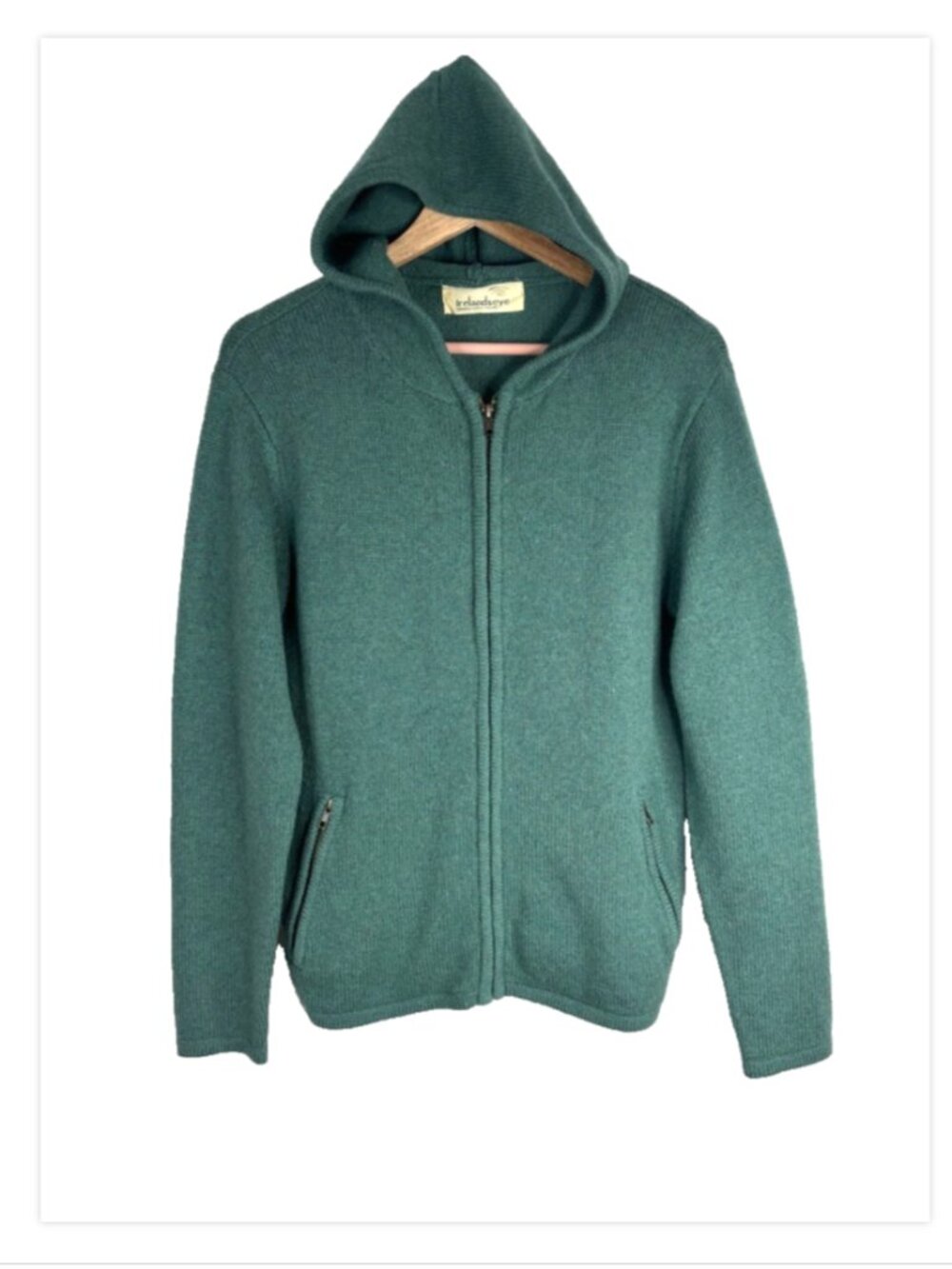 IrelandsEye Wool Cashmere Full Zip Hooded Sweater Jacket Mens M Green Irish Knit